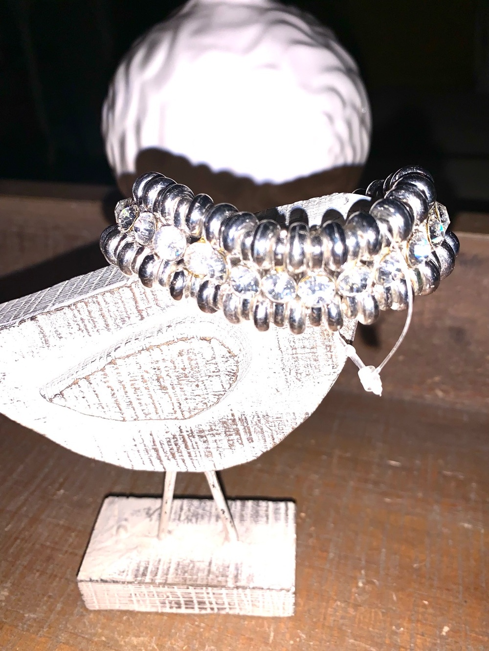 Crystal-Accented Silver Stretch Bracelet